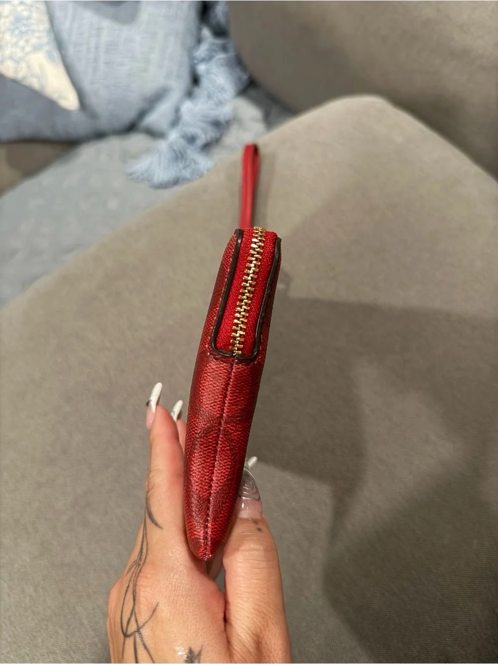 COACH Red Signature Wristlet with Gold Logo